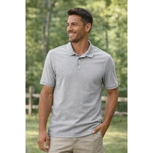 L.L. Bean Mens Pima Cotton Polo Shirt Gray Medium Made in Peru Classic Casual